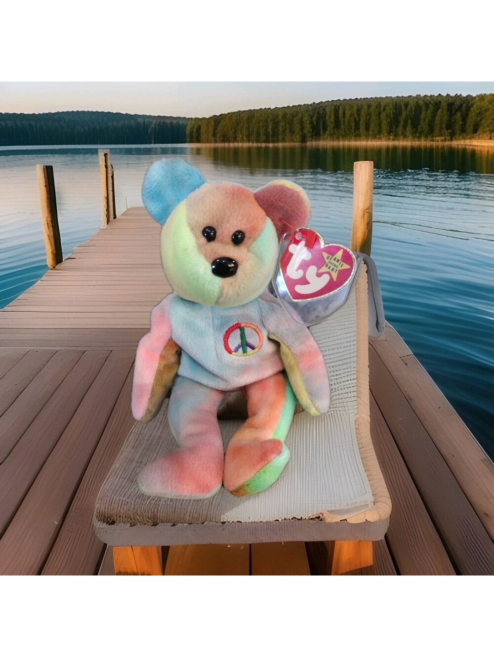 RARE RETIRED Ty Beanie Baby: Peace Bear 1996 Multicolor Tag Errors Mint Condit